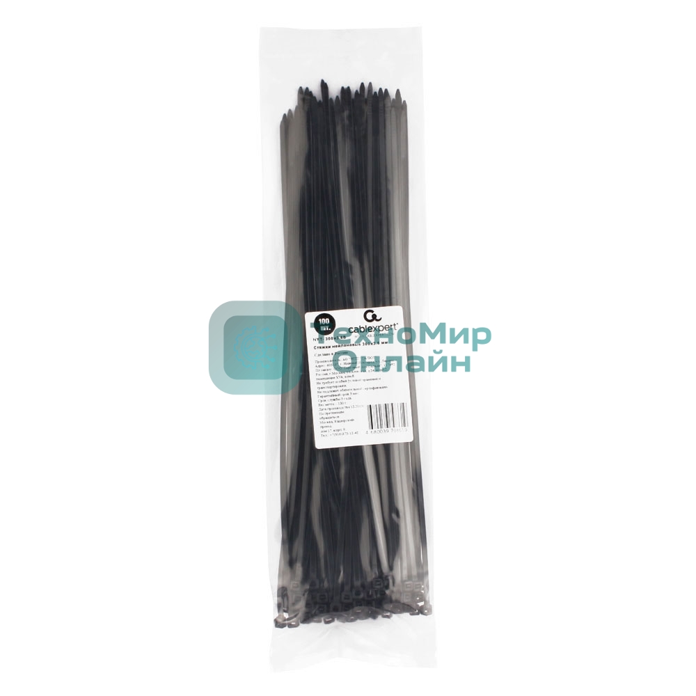 Стяжки NYT-300x3.6B пластиковые 300 мм х 3.6 мм, черные (100 шт.)