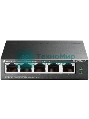 Коммутатор 5-Port 10/100Mbps Unmanaged Switch with 4-Port PoE, meta case, desktop mount, PoE budget 41W.