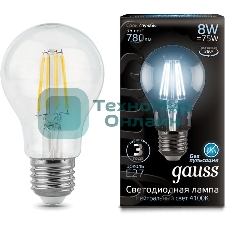 Лампа светодиодная Filament A60 E27 8Вт 4100К GAUSS 102802208