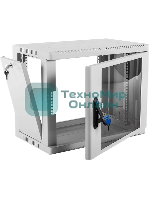 Шкаф коммутационный ЦМО (ШРН-9.500) настенный 9U 600x529 мм пер. дв. стекл. 200 кг серый 470 мм 180 град.