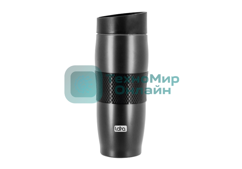 Термокружка LARA LR04-24 Black 380 мл, двойные стенки, вакуум, сталь/силикон, черный