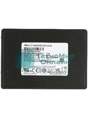 Накопитель SSD Samsung Enterprise PM9A3 черный MZQL2960HCJR-00A07 960Gb, PCIe 3.1 x4, 2.5