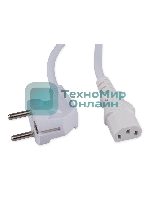 Кабель питания Cablexpert Schuko-C13, 3x1.0мм2, 10A, с заземлением, медь, 2м, белый, пакет