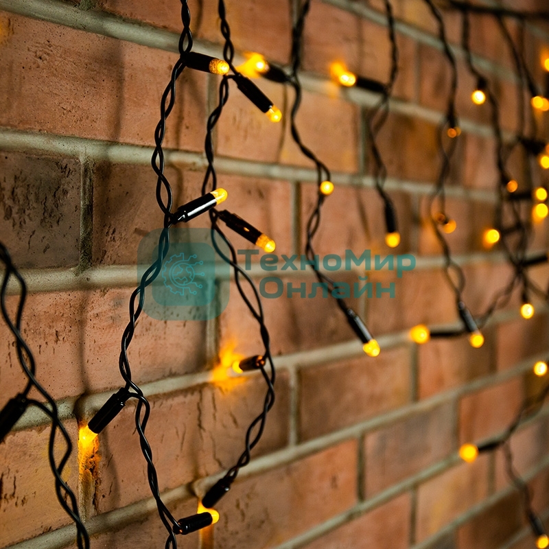 Гирлянда Neon-night Айсикл (бахрома) светодиодный, 4,8 х 0,6 м, черный провод, 230 В, диоды желтые, 176 LED