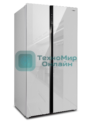 Холодильник Hyundai CS6503FV белое стекло двухкамерный 407/205л морозилка сбоку, No Frost, Side by Side