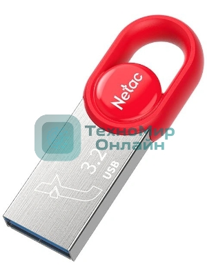 Флешка USB Netac UM2 (NT03UM2N-064G-32RE), 64Gb, USB 3.0, R/W 130/50, серебристый/красный