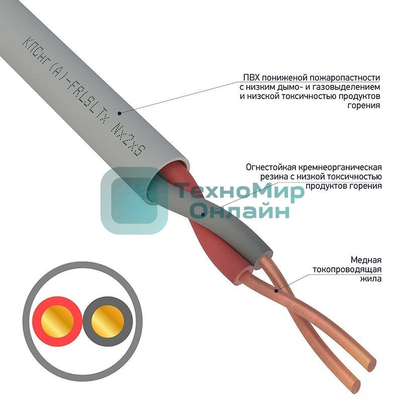 Кабель огнестойкий Rexant КПСнг(А)-FRLSLTx 1x2x0,75 мм², бухта 200 м, 01-4931