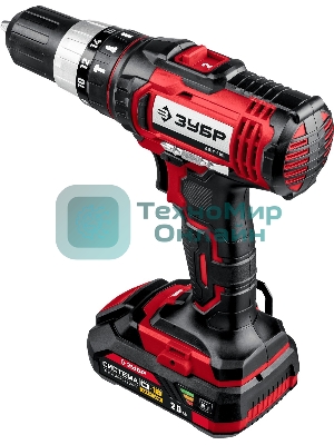 Дрель-шуруповерт аккумуляторная Зубр ДШУ-185-22, Аккумуляторный, 18В, 2 АКБ, Ударный, Кейс