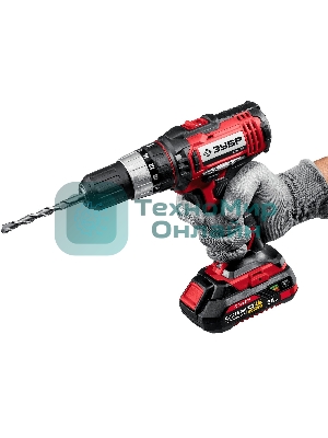 Дрель-шуруповерт аккумуляторная Зубр ДШУ-185-22, Аккумуляторный, 18В, 2 АКБ, Ударный, Кейс