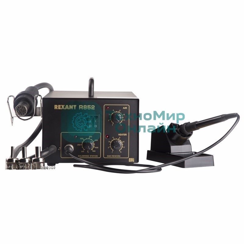 Паяльная станция Rexant, 2 в 1: паяльник+термофен, 150-480 °С