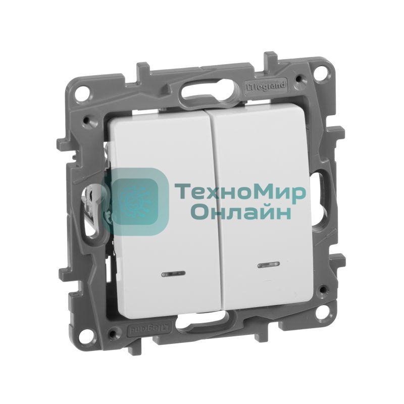 Выключатель 2-клавишный с подсветкой, на винтах, 10АХ, бел. ETIKA 