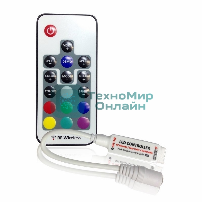 Мини контроллер LED радио (RF) 72 W/144 W, 17 кнопок, 12 V/24 V