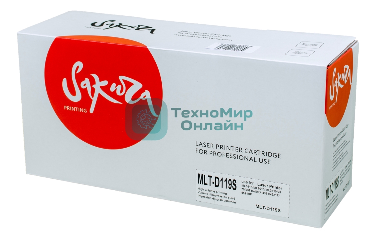 Картридж лазерный Sakura MLTD119S для Samsung ML-1610,ML-2010 ML-2510/2570/2571N,SCX-4321/4521F/4521HF, черный, 3000 к.