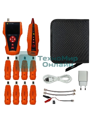 Кабельный тестер с измерением длины с трассировкой кабельных линий и определением POE в комплекте с 8 ответными частями