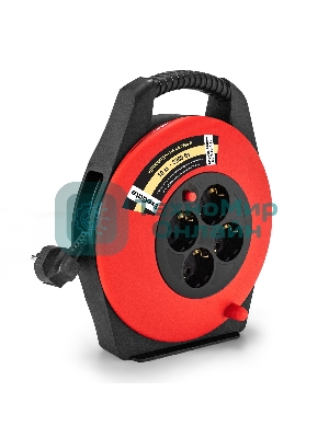 Удлинитель на катушке ExeGate Master ECS-10-3-10 (4 евророзетки с заземлением, IP20, 10м, защита от детей, защита от перегрузки, 3х0,75мм2, 10А/2.3кВт)