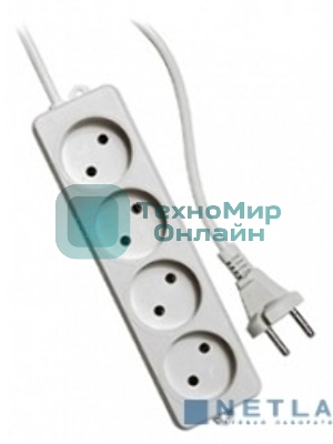 Удлинитель Гарнизон EL-NL4-W-5, 4 розетки допустимый ток 10А, длина 5 м.