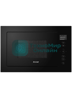 Встраиваемая микроволновая печь Brandt, 3 функции приготовления, 8 автоматических программ, гриль, размораживание, сенсорное управление, таймер, объем 25 л, защита от детей, черный