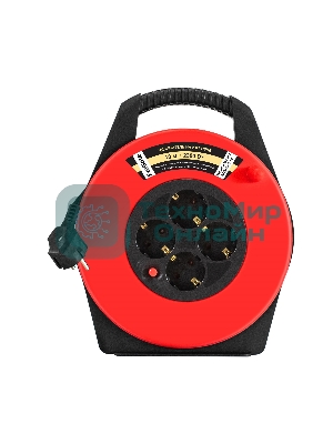 Удлинитель на катушке ExeGate Master ECS-10-3-10 (4 евророзетки с заземлением, IP20, 10м, защита от детей, защита от перегрузки, 3х0,75мм2, 10А/2.3кВт)