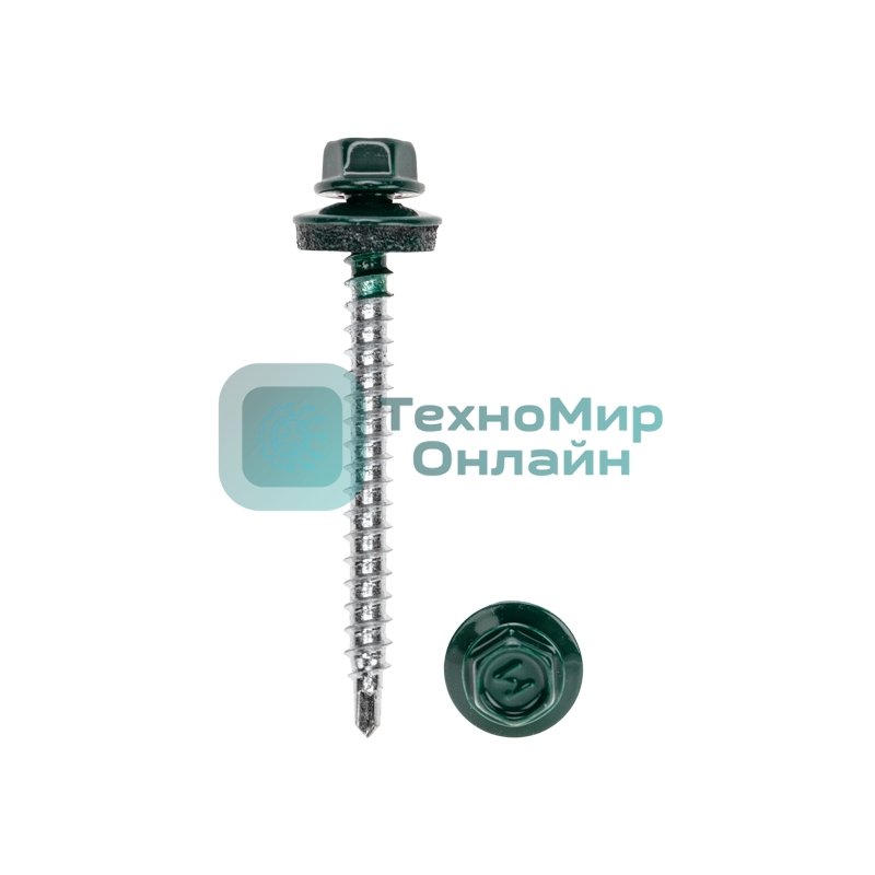 Саморез кровельный Kranz 4,8х50, окрашенный RAL 6005, короб (150 шт/уп)