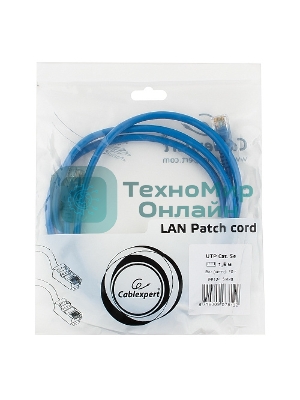 Патч-корд UTP Cablexpert cat.5e, 1.5м, литой, многожильный, синий