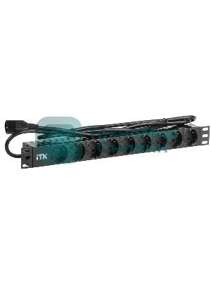 Блок ITK PDU 9 розеток DIN49440 (нем. cтанд.) 1U, шнур 2м вилка DIN49441 (нем. станд.), профиль из ПВХ, черный