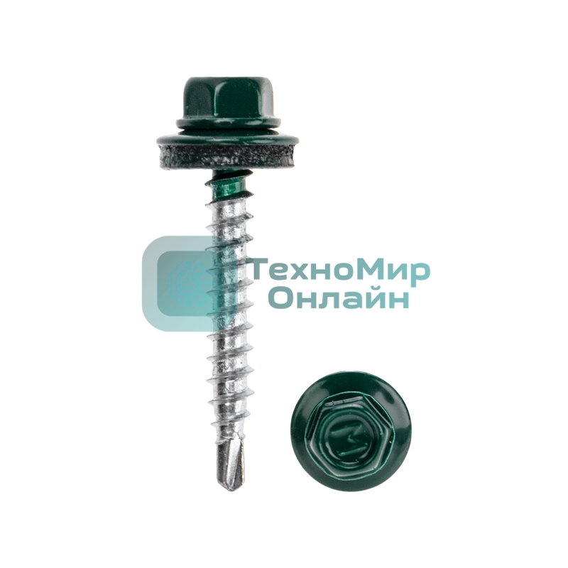 Саморез кровельный Kranz 4,8х35, окрашенный RAL 6005, короб (250 шт/уп)