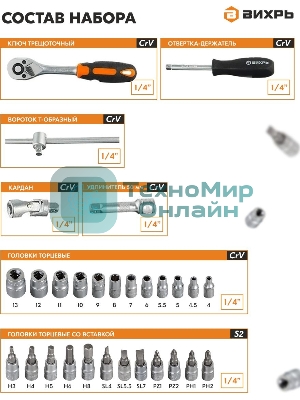 Набор инструментов ВИХРЬ 1/4