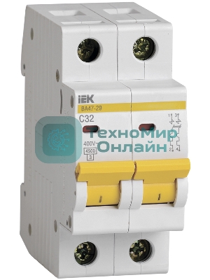 Выключатель автоматический модульный 2п C 32А 4.5кА ВА47-29 IEK MVA20-2-032-C
