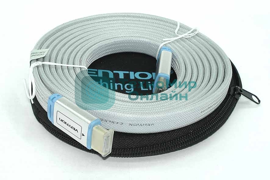 Кабель Vention HDMI (H450) 3m серый плоский в оплетке в круглом кейсе 12106