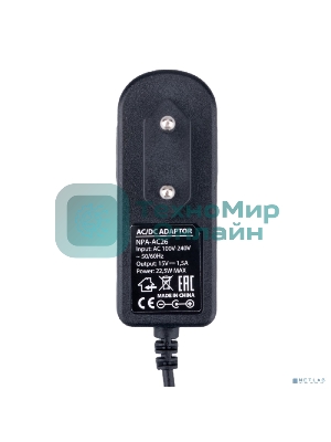 Блок питания Gembird NPA-AC26, 15В/1,5А, 22,5Вт, 1 штекер 4,0х1,7мм для Яндекс станции Мини