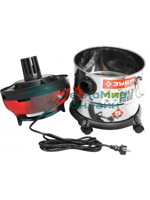 Строительный пылесос Зубр МАСТЕР ПУ-20-1400 М3 серый/красный, 1400 Вт, уборка сухая/влажная/выдув, пылесборник мешок/контейнер, 20 л