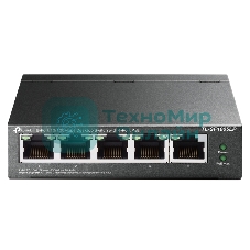 Коммутатор 5-Port 10/100Mbps Unmanaged Switch with 4-Port PoE, meta case, desktop mount, PoE budget 41W.