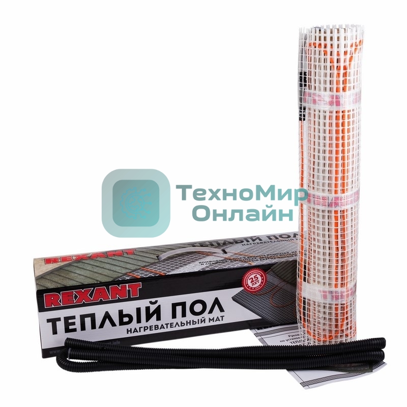 Теплый пол (нагревательный мат) Rexant Extra, площадь 5,0 м2 (0,5 х 10,0 метров), 800Вт, (двух жильный)