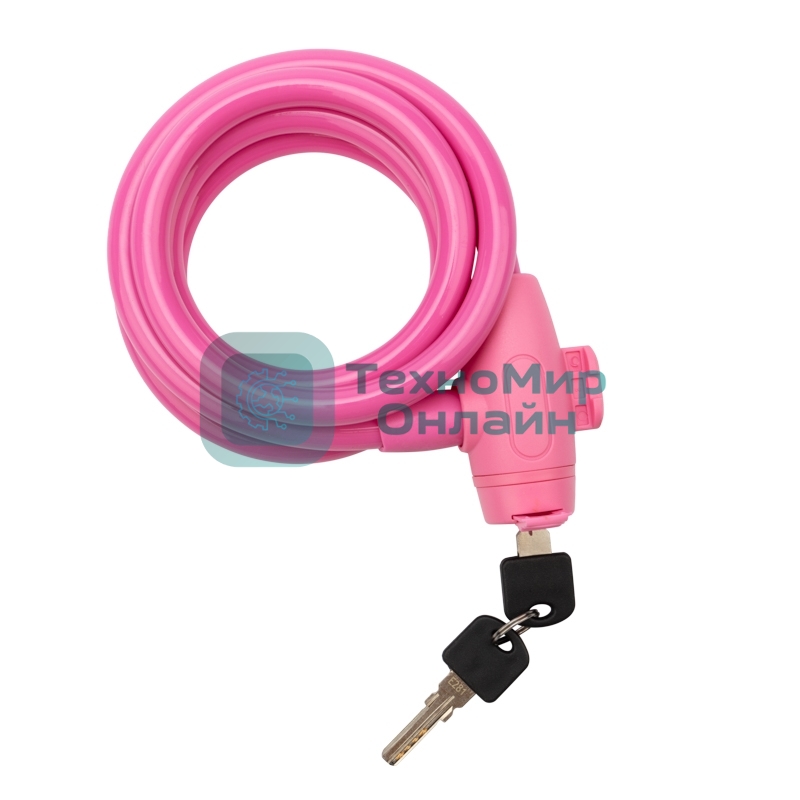 Тросовый замок взломостойкий для велосипедов и колясок с ключом Четыре сезона 150 см розовый 79-0314