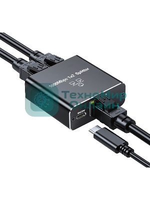 Сплиттер-разветвитель Cablexpert с питанием, 1 порт RJ45 -> 2 порта RJ45 100/1000Mbps, NCA-SP-03, коробка