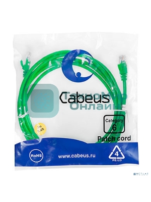 Патч-корд Cabeus, cat.6, неэкр., U/UTP, RJ45/RJ45, PVC, AWG24, 3м, зеленый