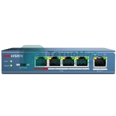 Коммутатор Hikvision DS-3E0105P-E(B) 4 RJ45 100M PoE с грозозащитой 6кВ, 2 порт с высоким приоритетом; 1 Uplink порт 100М Ethernet; бюджет PoE 60Вт; поддержка режима передачи до 250м,10Мб/с, CAT5e; таблица MAC а