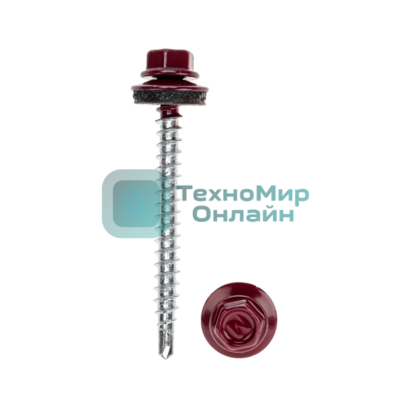 Саморез кровельный Kranz 4,8х50, окрашенный RAL 3005, короб (150 шт/уп)