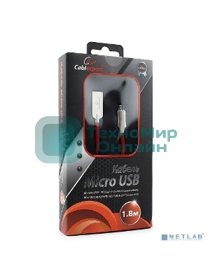 Кабель USB2.0 Cablexpert CC-P-mUSB02R-1.8M, AM/microB, серия Platinum, длина 1.8м, красный, блистер