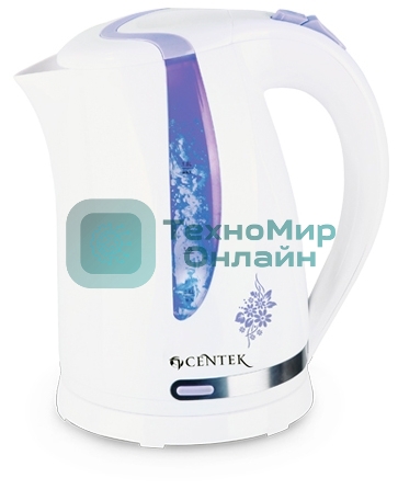 Чайник электрический Centek CT-0040 белый 1.8л, 2200 Вт, открывание кнопкой, внутренняя подсветка