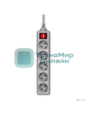 Сетевой фильтр Buro 500SL-3-G 3 м, 5 розеток, серый (пакет ПЭ)