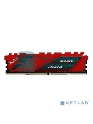 Оперативная память NETAC Shadow, DDR4, 16GB (1x16GB), 3200MHz, CL16, DIMM, с радиаторами, красный