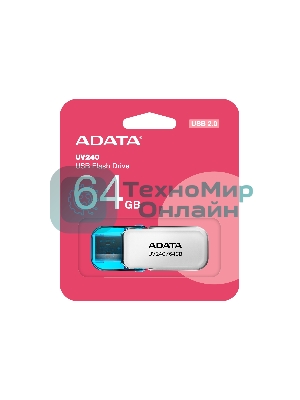 Флешка USB ADATA UV240 (AUV240-64G-RWH), 64Gb, USB 2.0, R/W 15/5, белый/синий