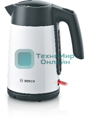 Чайник электрический Bosch TWK7L461, 1.7 л, 2400 Вт., нерж.сталь, покрытая эмалью, белый,шкала уровня воды