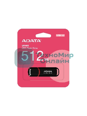 Флешка USB ADATA UV150 (AUV150-512G-RBK), 512Gb, USB 3.2, R/W 100/30, черный