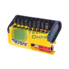 Набор бит Kranz с магнитным держателем, пластиковый кейс, 10 шт