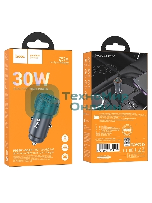 Автомобильное зарядное устройство Hoco, 30Вт, USB, Type-C, Z57A, металлический серый, коробка