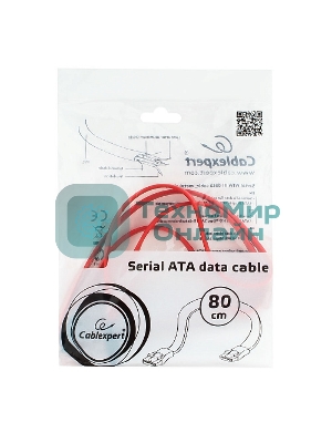 Кабель интерфейсный SATAIII Cablexpert CC-SATAM-DATA-0.8M, 80 см, 7pin/7pin, защелка, пакет