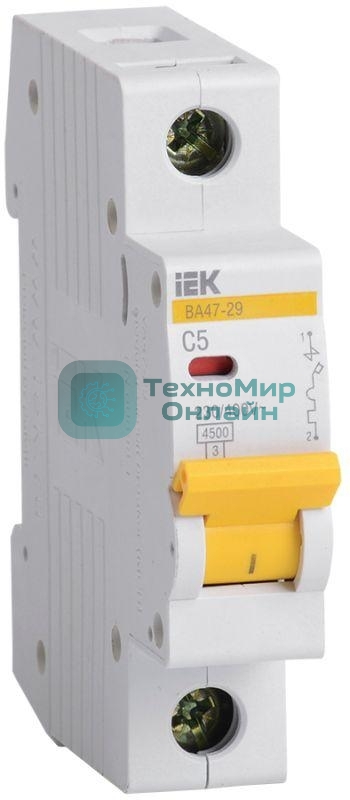 Выключатель автоматический IEK MVA20-1-005-C ВА47-29 1Р5А 4,5кА х-ка С IEK