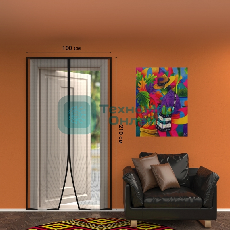 Дверная антимоскитная сетка 210х100см, с магнитами по всей длине, черная ЧЕТЫРЕ СЕЗОНА